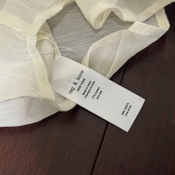 Rag & Bone White Silk Blend Blouse - Sheer Long Sleeve Popover Top - Picture 5 of 5